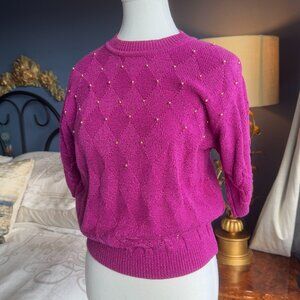 Vintage Eatons Fuschia and Gold Short  Sleeve Sweater